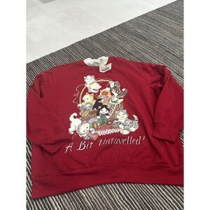 Vintage Basic Editions Plus Red Cat A Bit Unravelled Sweatshirt Crewneck 3xL NWT